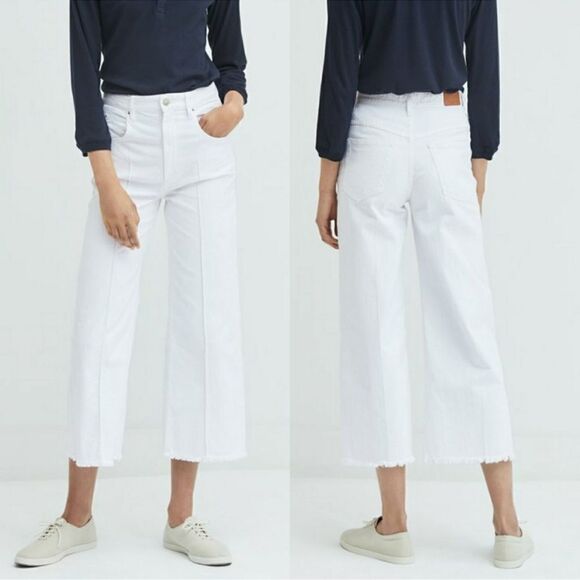 Isabel Marant White High Rise Wide Leg Cropped Raw Hem Cabrio White Jeans, 2 - Picture 1 of 16
